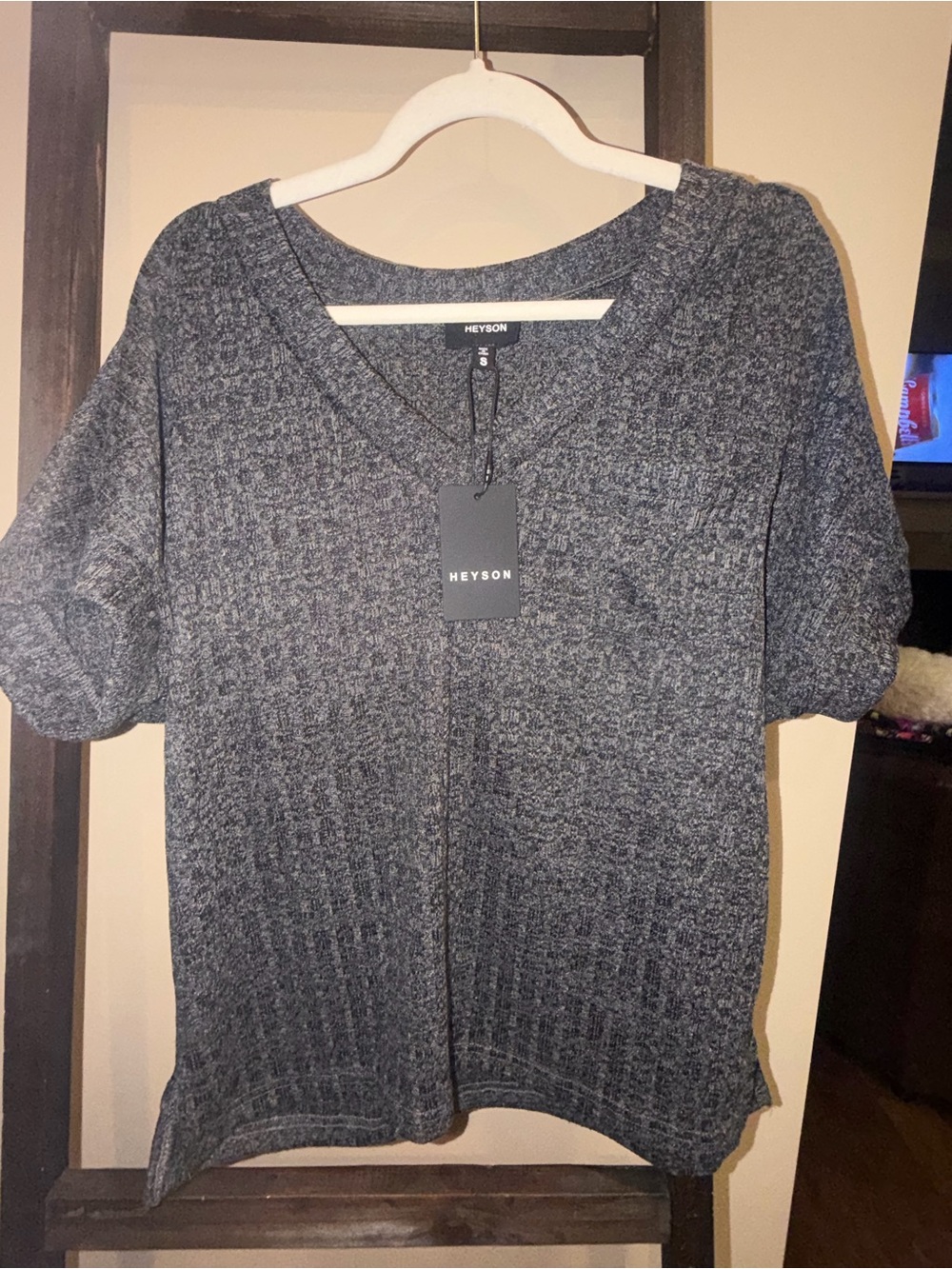 Heyson Women's Charcoal V-Neck Ribbed Knit Top